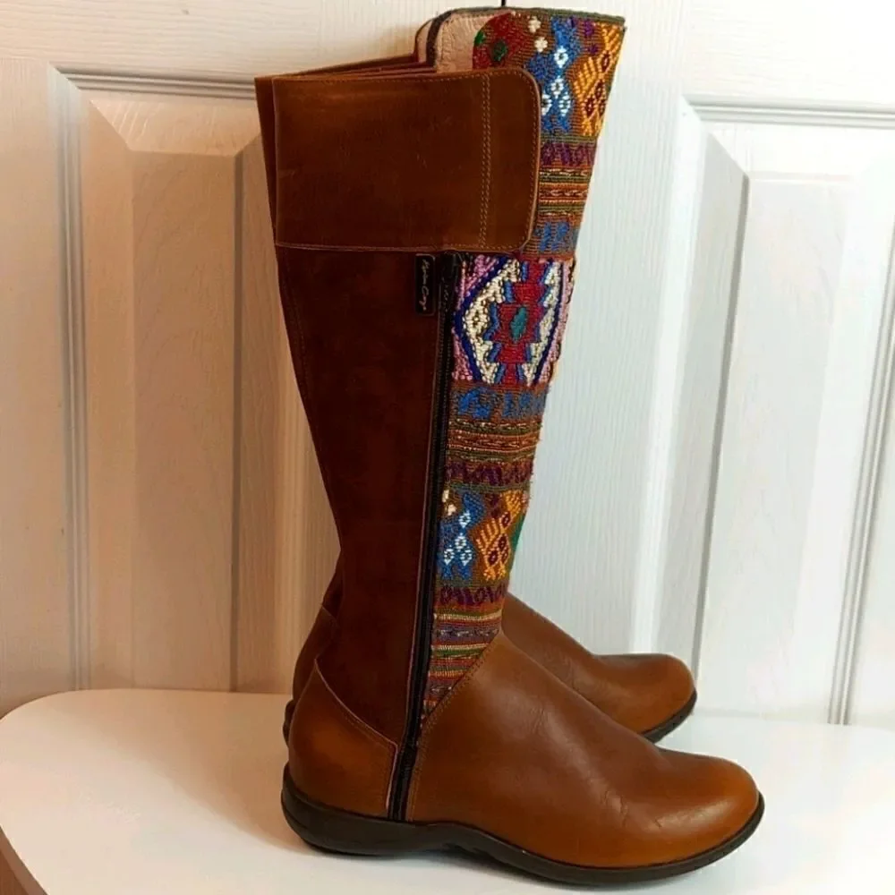 Karim Corzo Embroidered Tall Leather Boots Sz 36